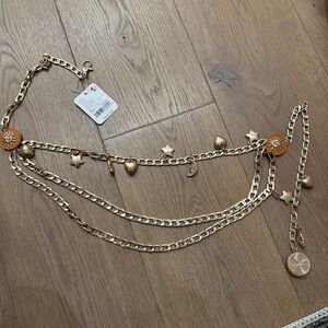 Charming Gold Chain Belt with Star and Heart Charms